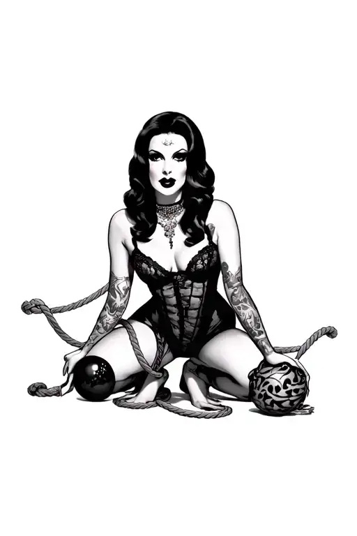 Dita Von Teese Kneeing In Frog Position With Garter Stocking Ball Gage And Rope Bondage