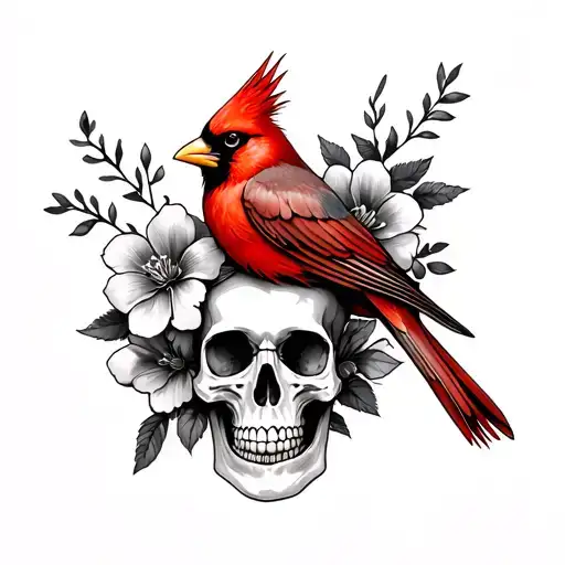 Red Cardinal With A Skull And Flowers Wrapping