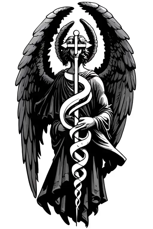 Arch Angel Raphael Holding A Caduceus Symbol