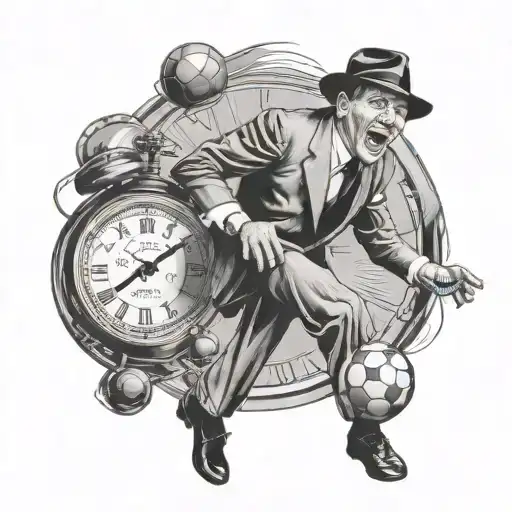 Portrait Of Frank Sinatra Playing Soccer With A Clock In The Background