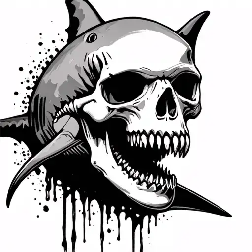 Skull And Shark American Traditional