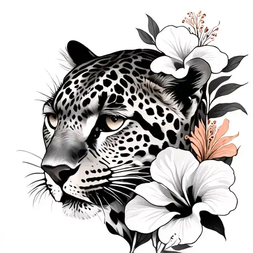 Shaded Lepard Print Surrounded By Hibiscus Flower