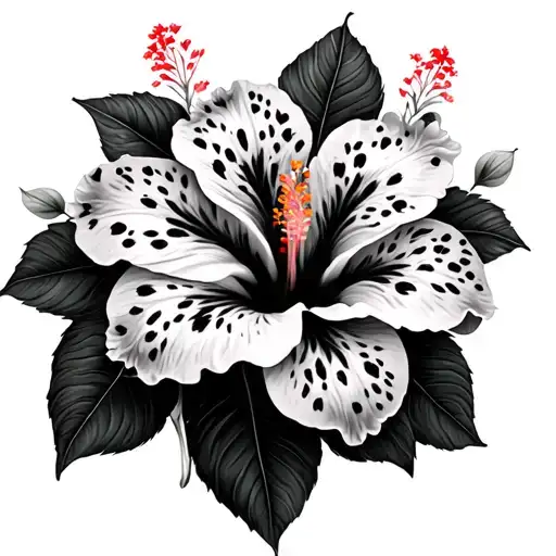 Shaded Lepard Print Spots Surrounded By Hibiscus Flower