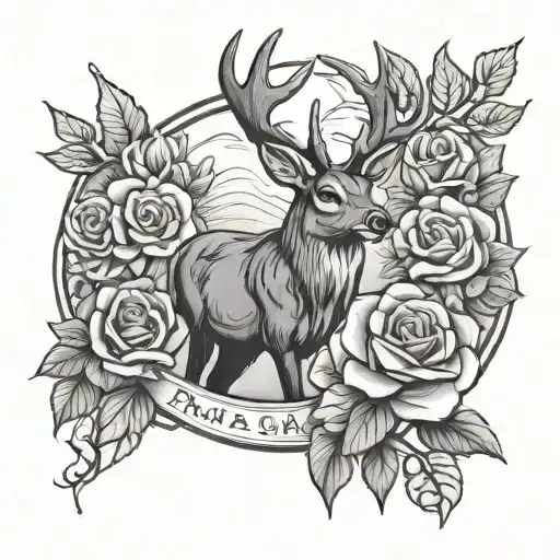 Deer And Roses With The Word Papa