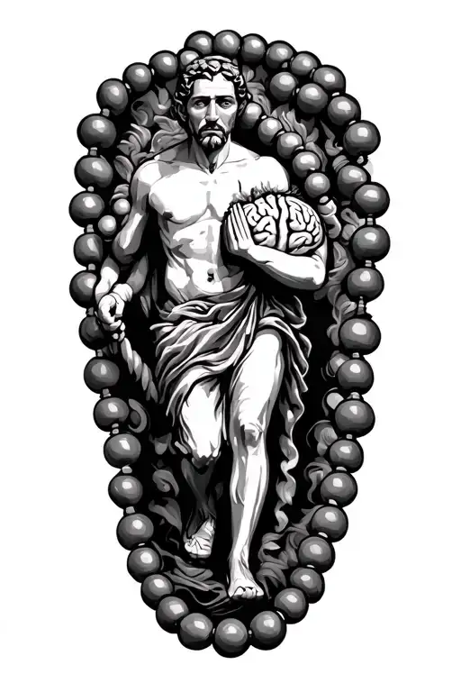 Heart And Brain Stretching Prayer Beads With Man Walking On That Prayer Beads