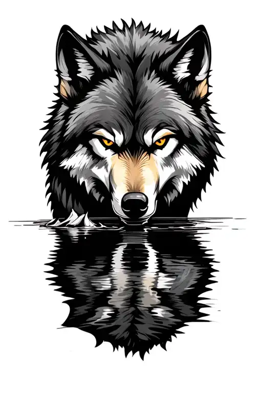 Wolf With His Angry Reflection I The River
