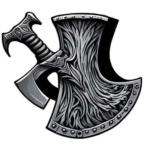 Messer Sheath In The Form Of An Ax Provided With Patterns