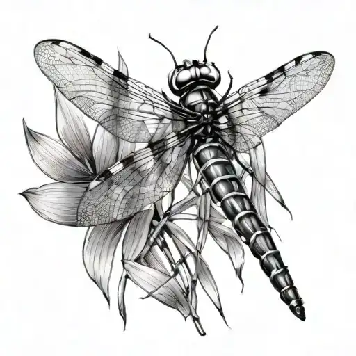 Dragonfly In Long Bamboo Leaf