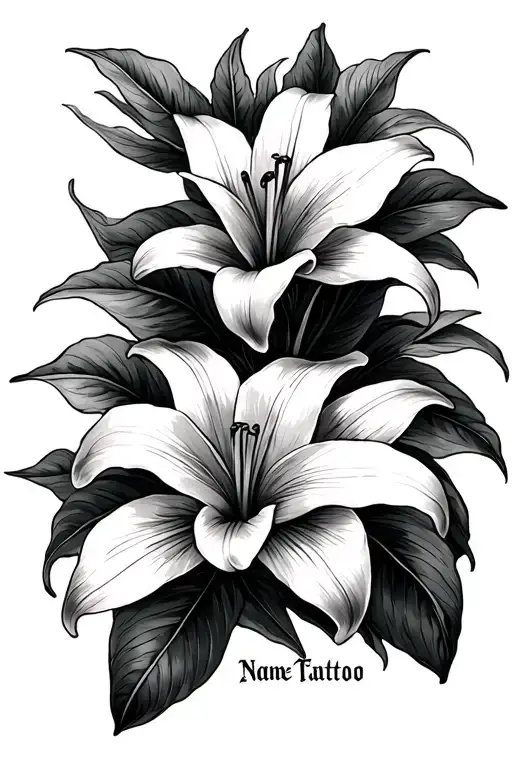 Lillies Forearm Tattoo Design With Name Incorporated