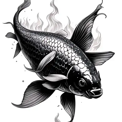 Steam Punk Koi Fish Swimming In Fire
