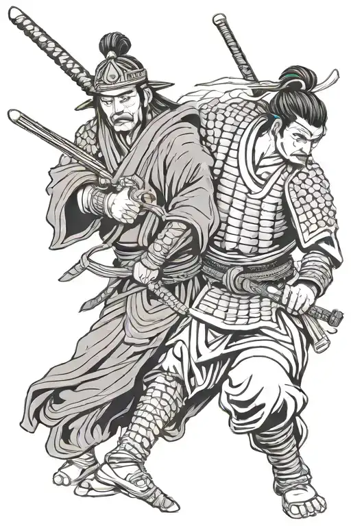 Samurai Warrior Holding Each Other