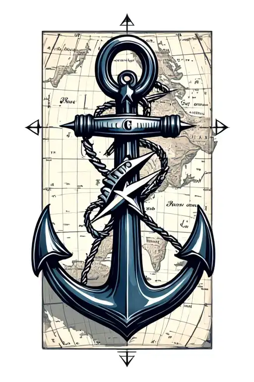 Navy Anchor With Compass Over Map