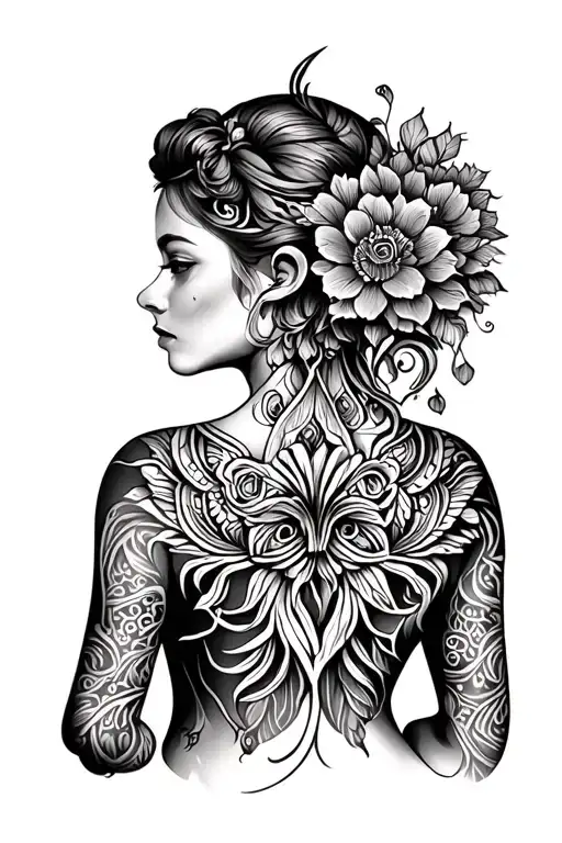 Ornamental Back Tattoo Design With Bohemian Influence