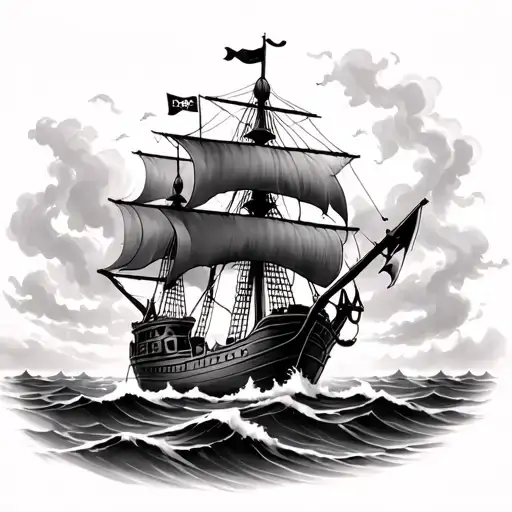 Pirate Ship In Stormy Sea