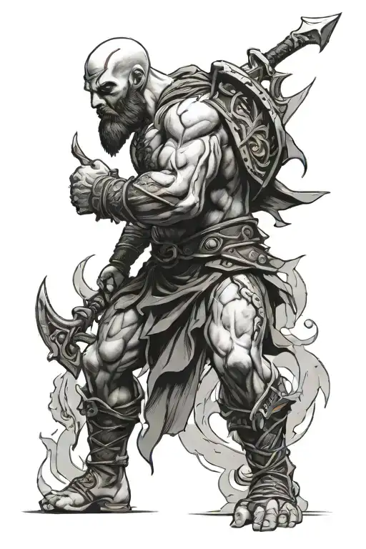 Kratos With The Blades Of Chaos Climbing Mount Olympus