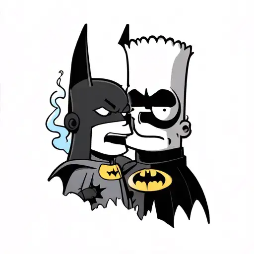 Bart Simpson Smoking With Batman And Robin