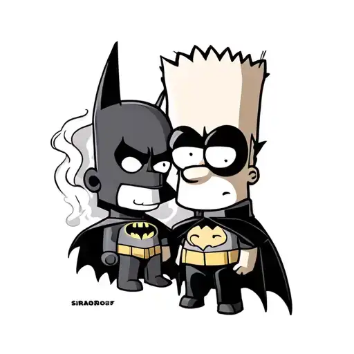 Bart Simpson Smoking With Batman And Robin