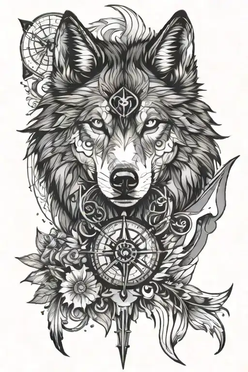 Wolf With Compass Design