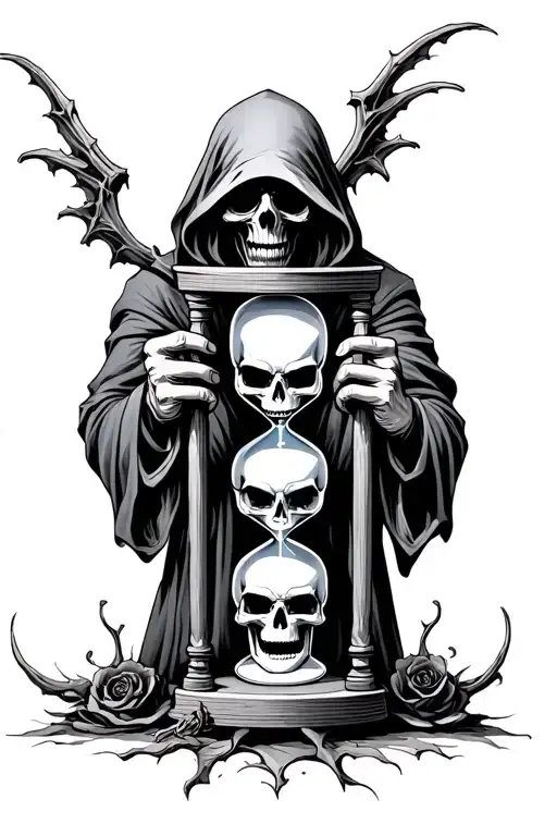 Grim Reaper Holding Hourglass With Skull In Bottom