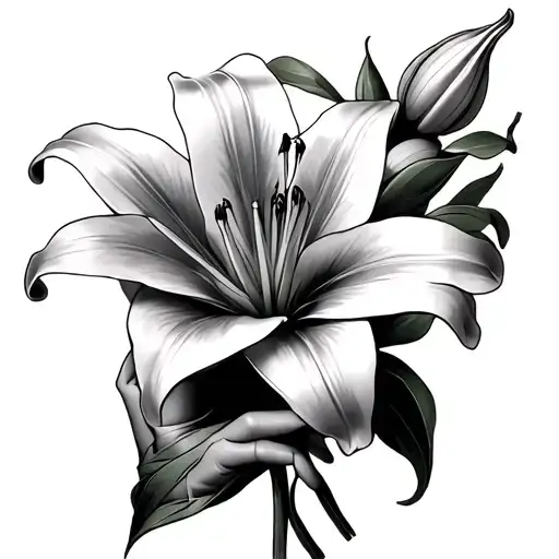 Contour Female Hand Holding Lily Flower