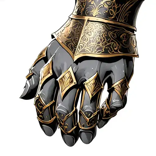 Golden Knight Hand Armour With Engraving
