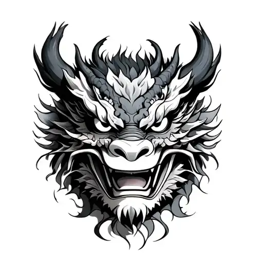 Japanese Mask And Dragon Head