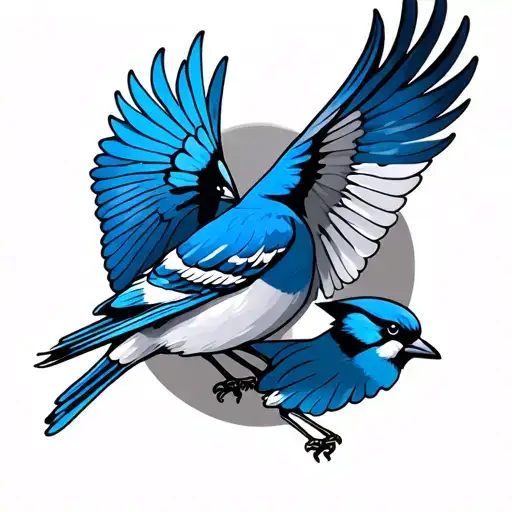Blue Jay And Cardinal Flying