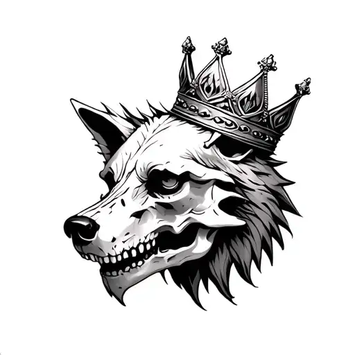 Realistic Wolf Skull Wearing A Crown