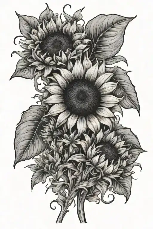 Sunflowers And Lilys On A Stem