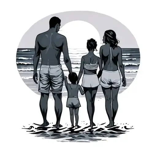 Family On The Beach Sunset