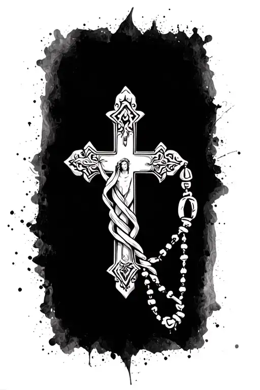 Cross With Rosary Wrapped Loosely Women Sleeve