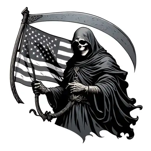 Grim Reaper Holding Scythe American Flag