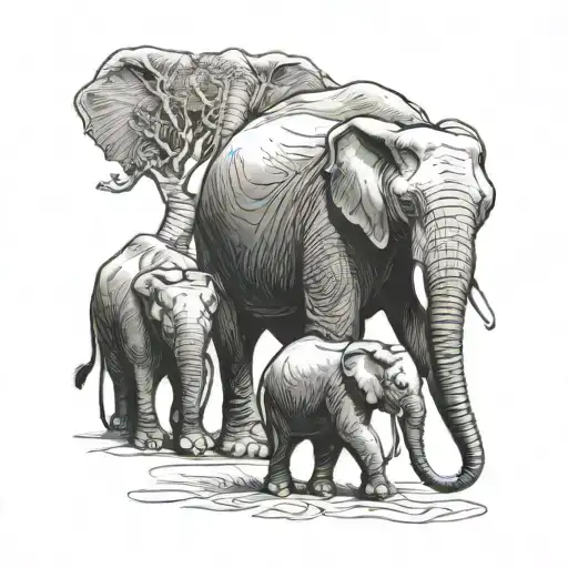 Family Of Four Elephants Walking Togther