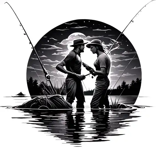 Couple Fishing At Night