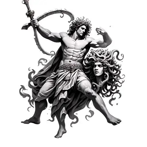 Roman Warrior Fighting With Medusa