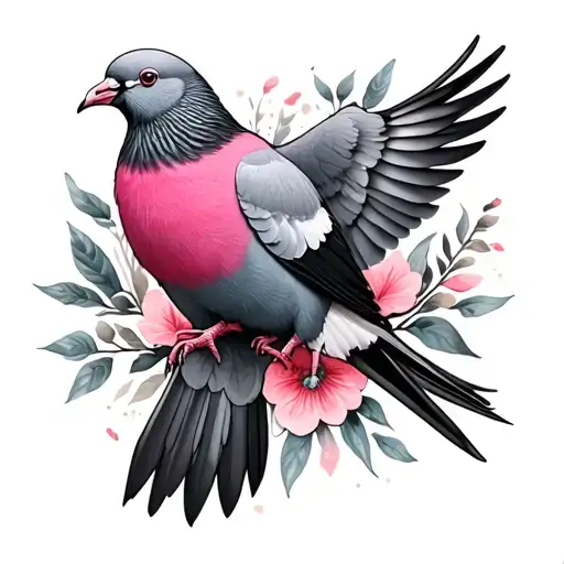 Black Gray Tattoo Pink Pigeons