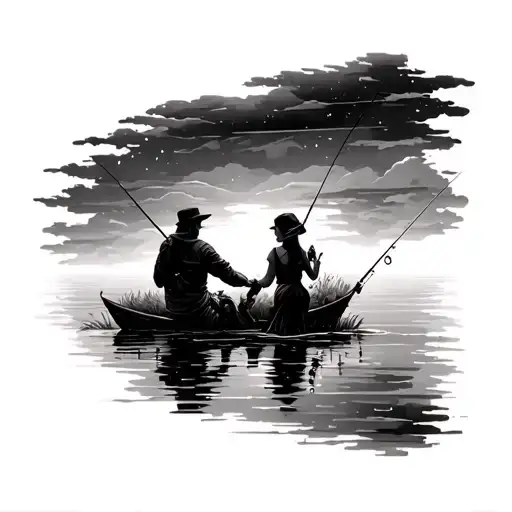 Couple Fishing At Night Sky Filled Sky Reflected