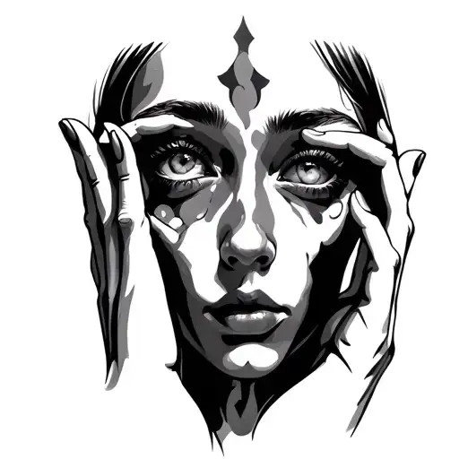 Face With Hands On The Eyes Of A