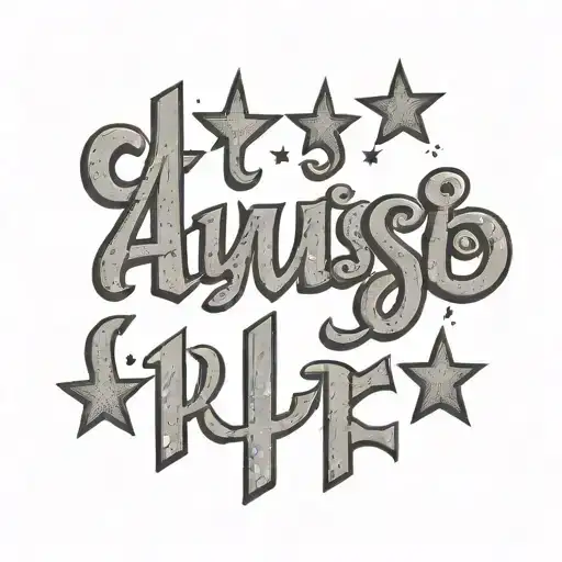 The Word Avuyise In Cursive And Serif Font And Bold With Clouds Around It And Stars