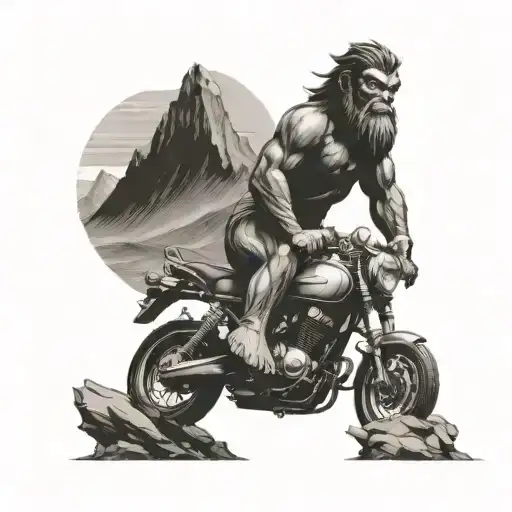 Hanuman Riding A Motorcycle Through A Mountain Landscape