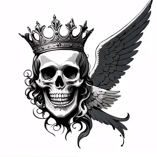 Skull With Crown And Angel