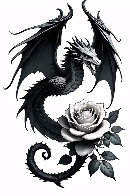 Flying Dragon Wings With A Rose Blooming