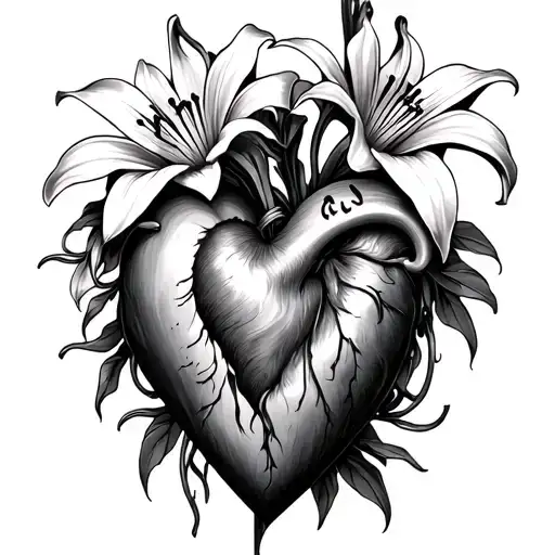 Sacred Heart And Lily Flower