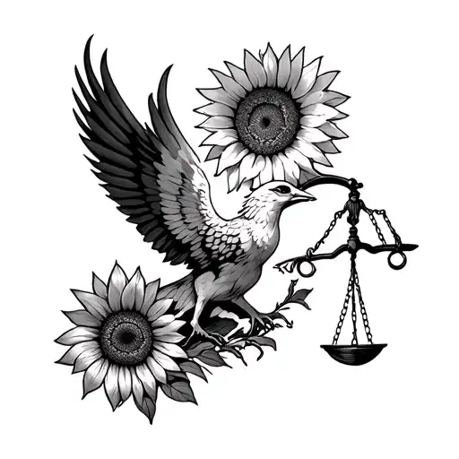 Phoenix With Justitia Surrounded Boy Sunflowerd