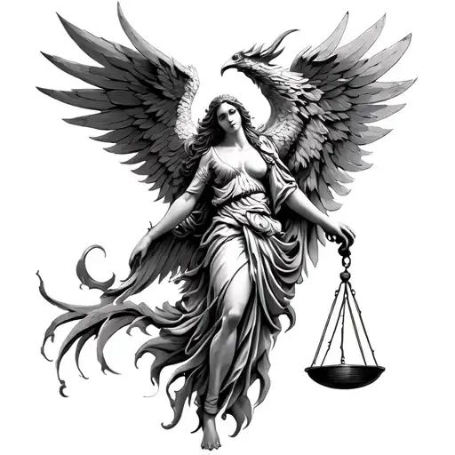 Phoenix With Justitia Roman Goddess