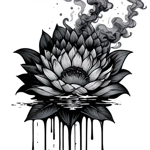 Flower Dripping Smoke That Turns Into A River With A Kayak