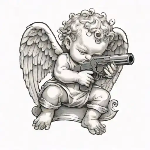 Baby Angel With Gun Looking Down
