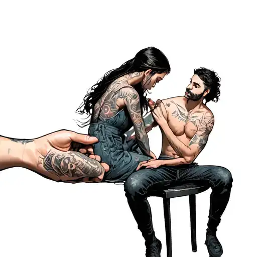 A Girl Hand Reaching Out Her Hand For A Man Sitting