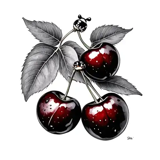 Cherries And Ladybug And Nature