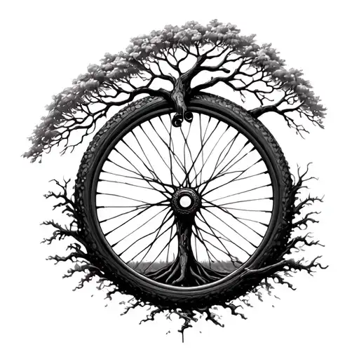 Tree Of Life Where The Circle Is Made Of A Bicycle Wheel With Spokes Inside